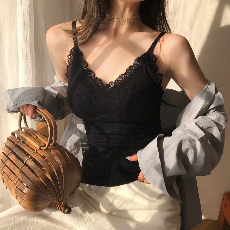 レース薄手ブラックVネックシャツ トップス YY-ファッション54872175158