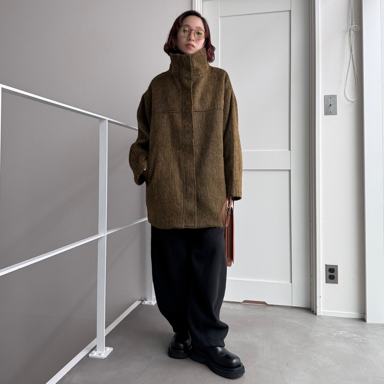 スタンドカラーシャギーミドルCO/マスタード