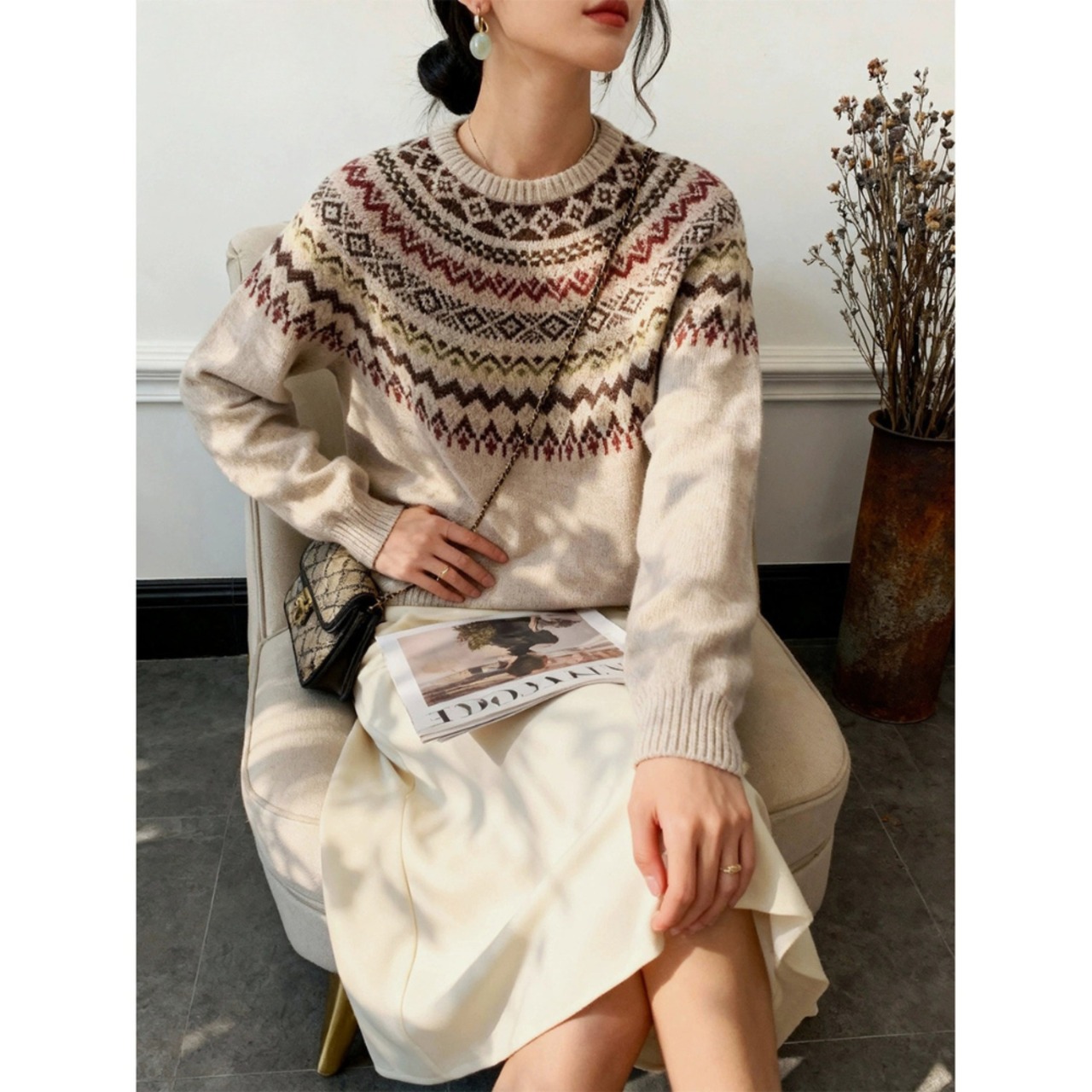 フェアアイル柄 クルーネック ニット W01396