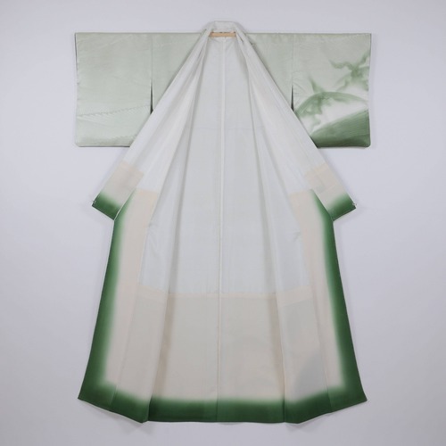 未使用品 ヴィンテージ　着物　付け下げ訪問着　緑　綸子　暈し