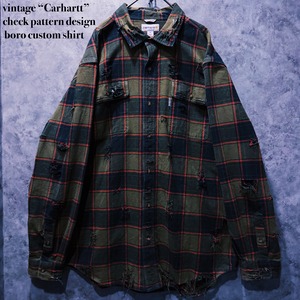 【doppio】vintage “Carhartt” check pattern design boro custom shirt