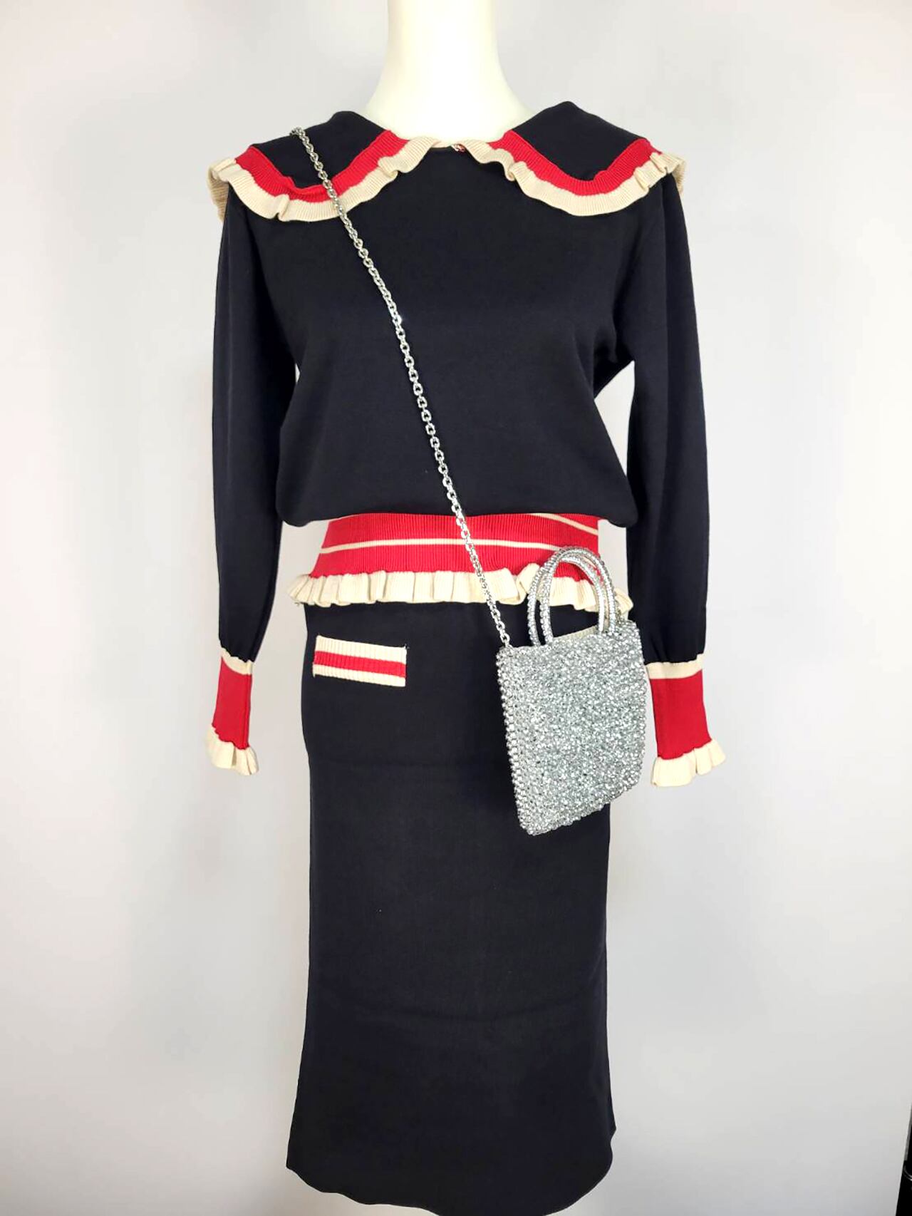 ツーピース配色フリルニット