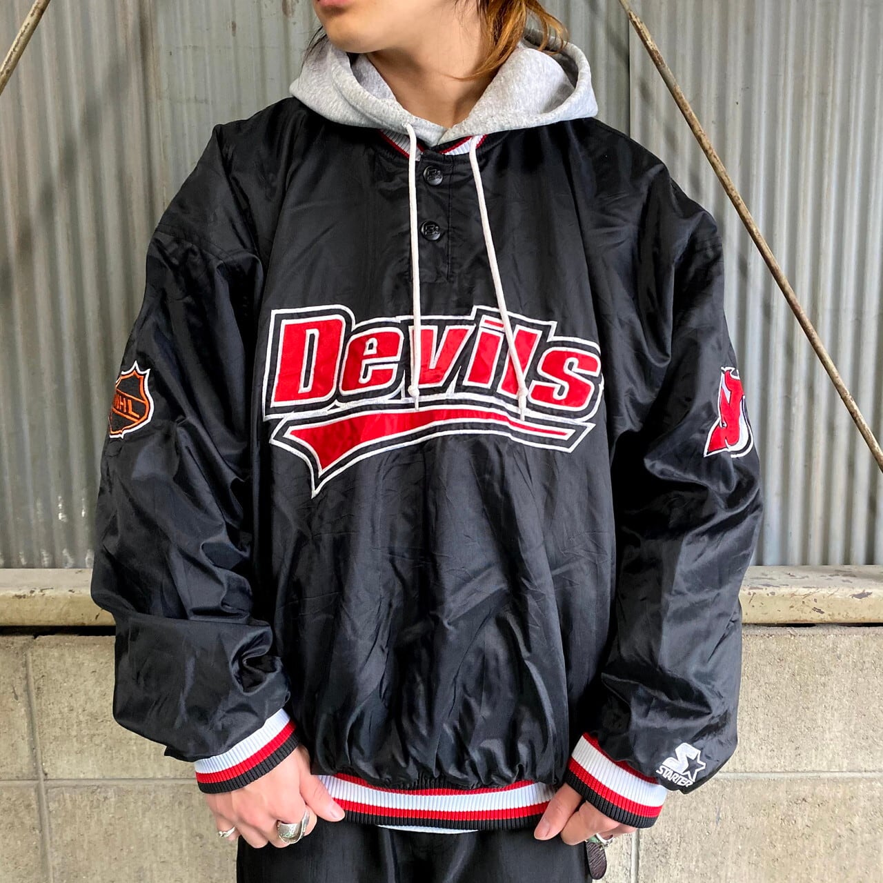 90年代 スターター NHL Devils ナイロンプルオーバージャケット メンズ 