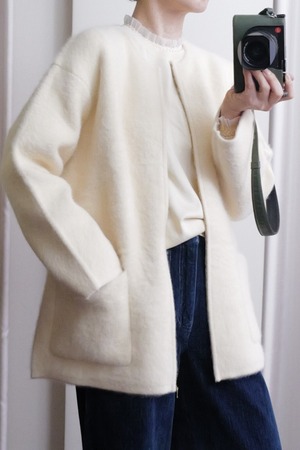 fox cashmere zip knit coat cream yellow