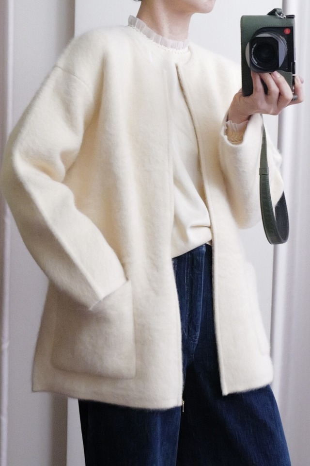 fox cashmere zip knit coat cream yellow