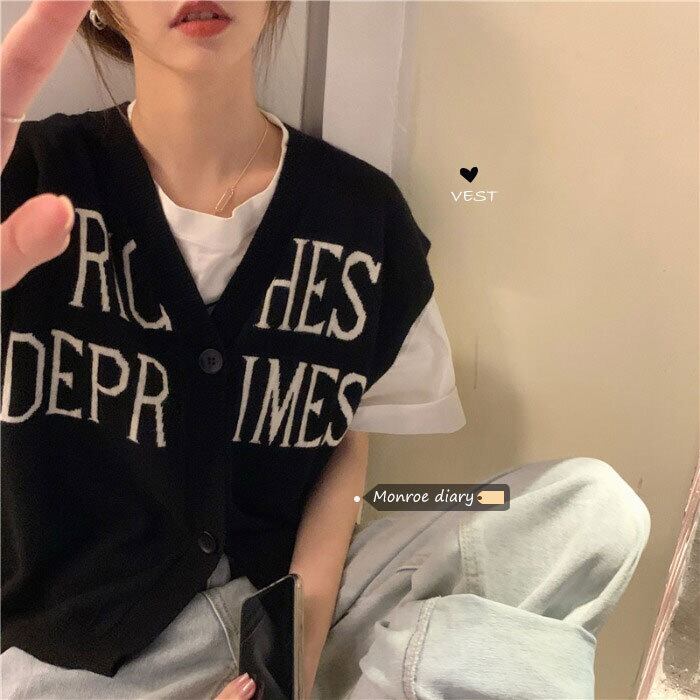 Vネックニットレディーススプリングオータムセーター ジャケット ノースリーブ 春物 秋物 モンロー49944680603