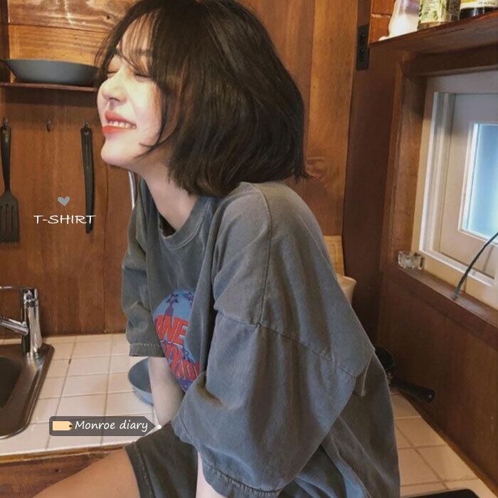 スタンダードグレーTシャツ シャツ ルーズトップス サマー レトロ 夏物 モンロー71377951467