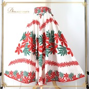 フラダンス 衣装 パウスカート ホワイト系 パンドール 日本製 ティアレ柄 モンステラ柄 ハワイアンプリント アロハ フラ ダンス レッスン 練習 白 赤 緑 シングル スカート フレア 華やか 鮮やか かわいい おしゃれ 上品 レッド系 グリーン系 大人用 南国風 トロピカル テイスト フラワー柄 スカートスタイル