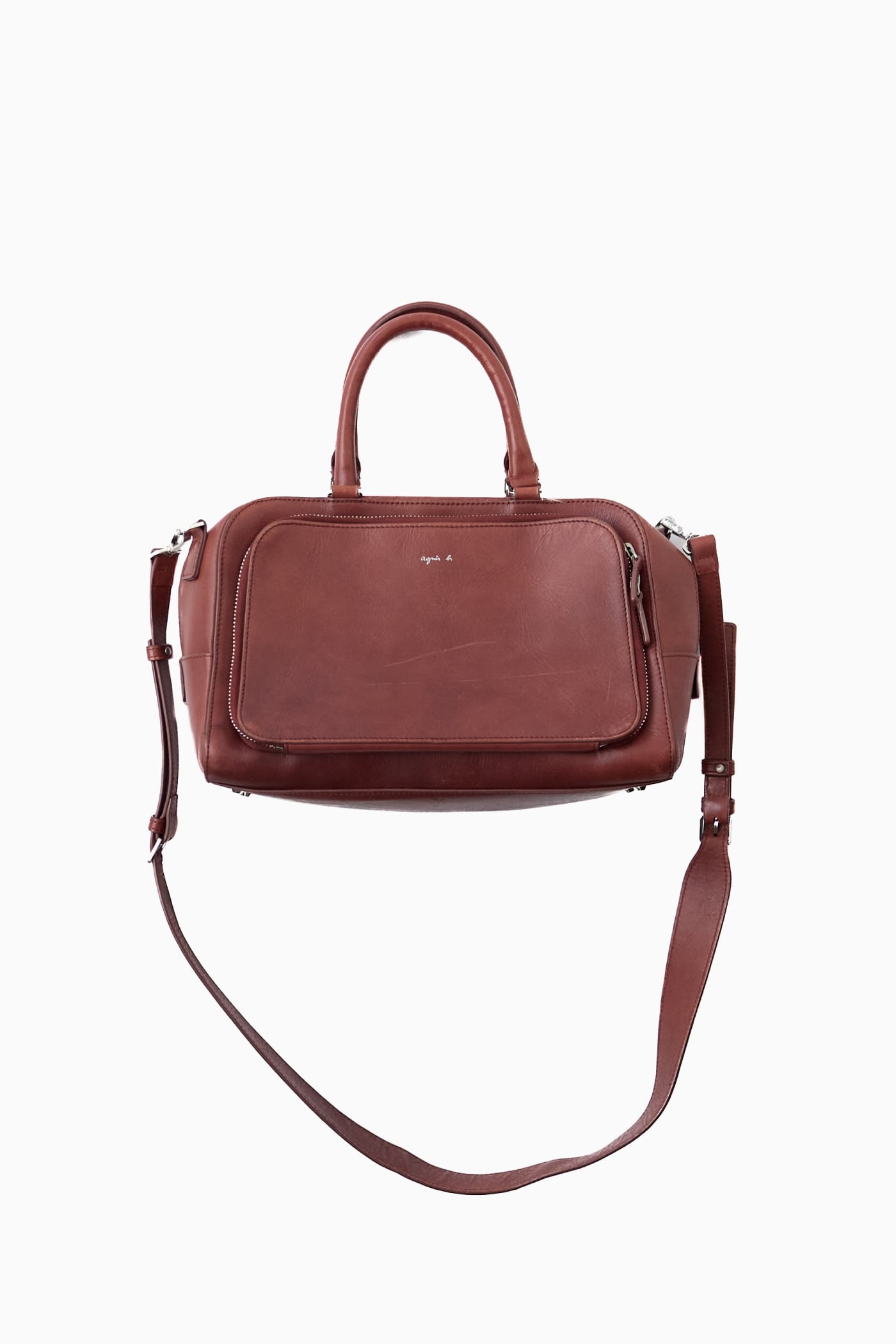 agnès b. VOYAGE BROWN LEATHER 2WAY BARREL BAG