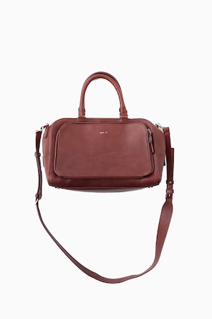 agnès b. VOYAGE BROWN LEATHER 2WAY BARREL BAG