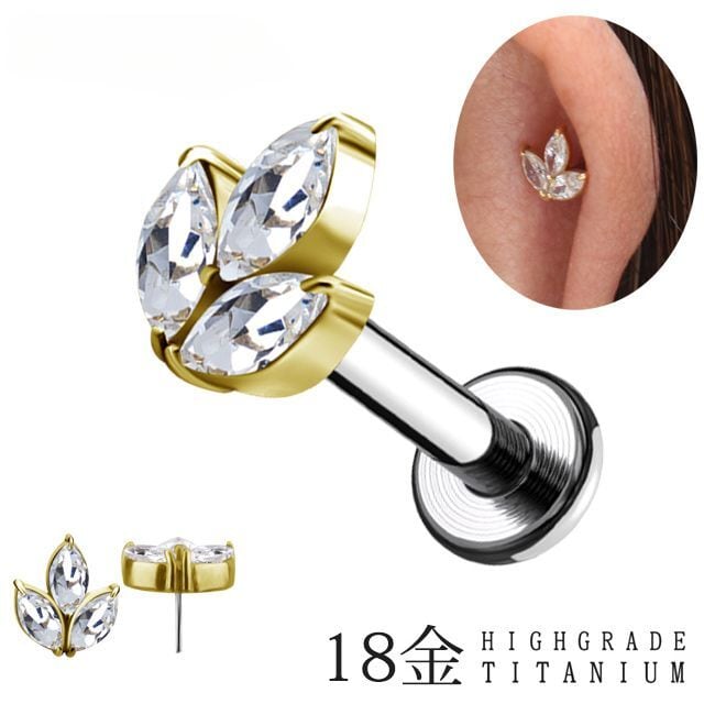 プッシュピアス 18金ピアス 20g 18g 16g 14g 月桂樹の冠 葉 18K チタン