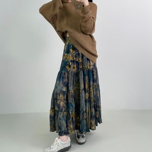 花柄プリーツAラインスカート W00982