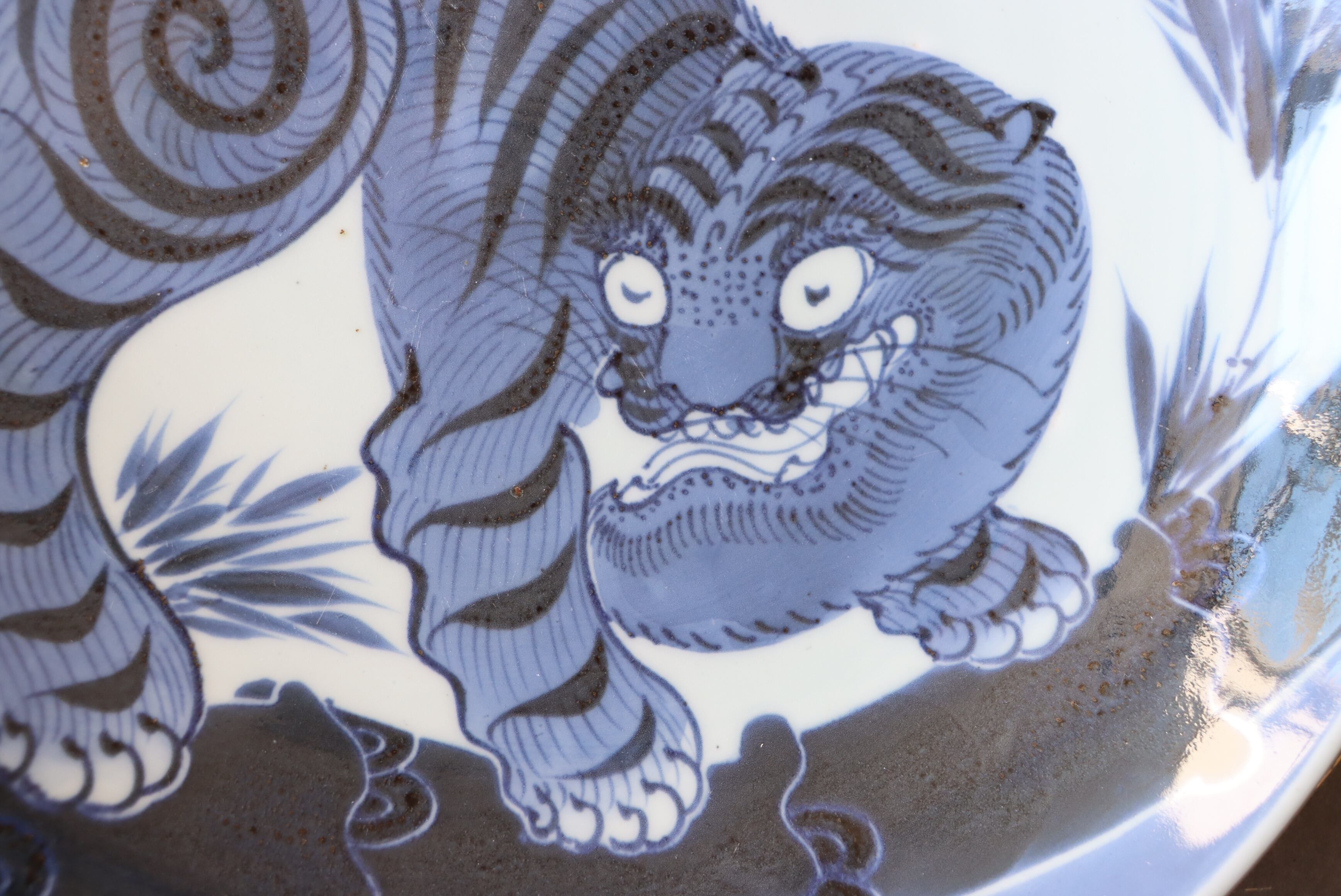 古伊万里 染付 竹虎文 大皿 約一尺三寸/Old Imari large size plate