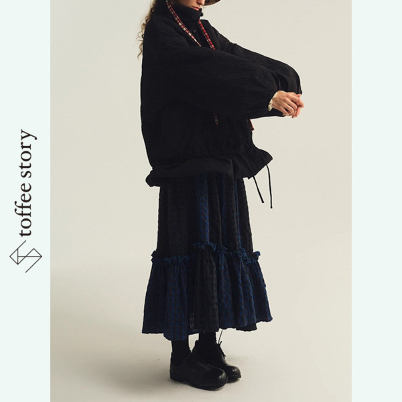 風の色を纏うチェック柄ロングスカート 《P0306》