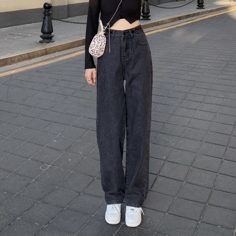 ジーンズ スプリングオータムルーズハイウェスト 春物 秋物 1号婦人63619893700