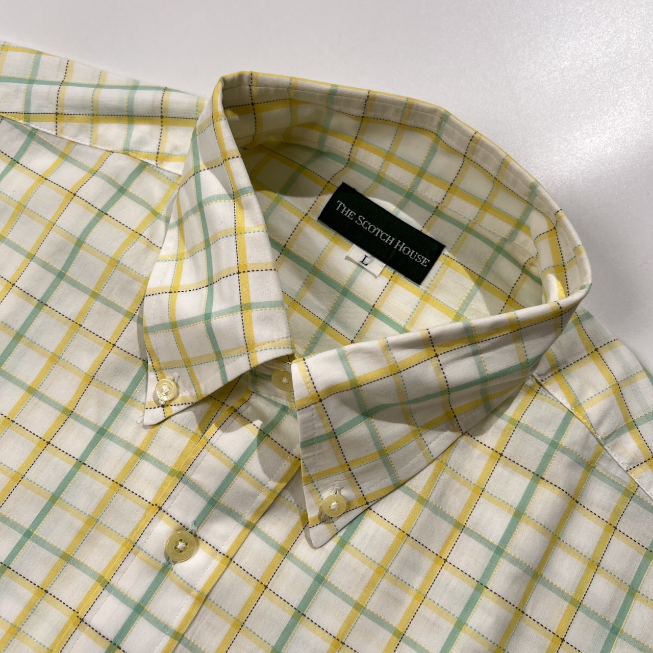 美品 THE SCOTCH HOUSE スコッチハウス チェック柄 BD 半袖シャツ サイズ L /イエロー×グリーン/三陽商会/メンズ