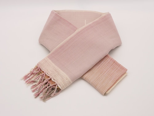 草木染手織り手紡糸コットンショール（ピンク　ストライプ）の商品画像2