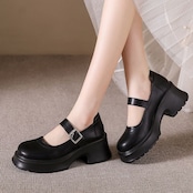 ストラップ  厚底 プレーントゥ シューズ  90015