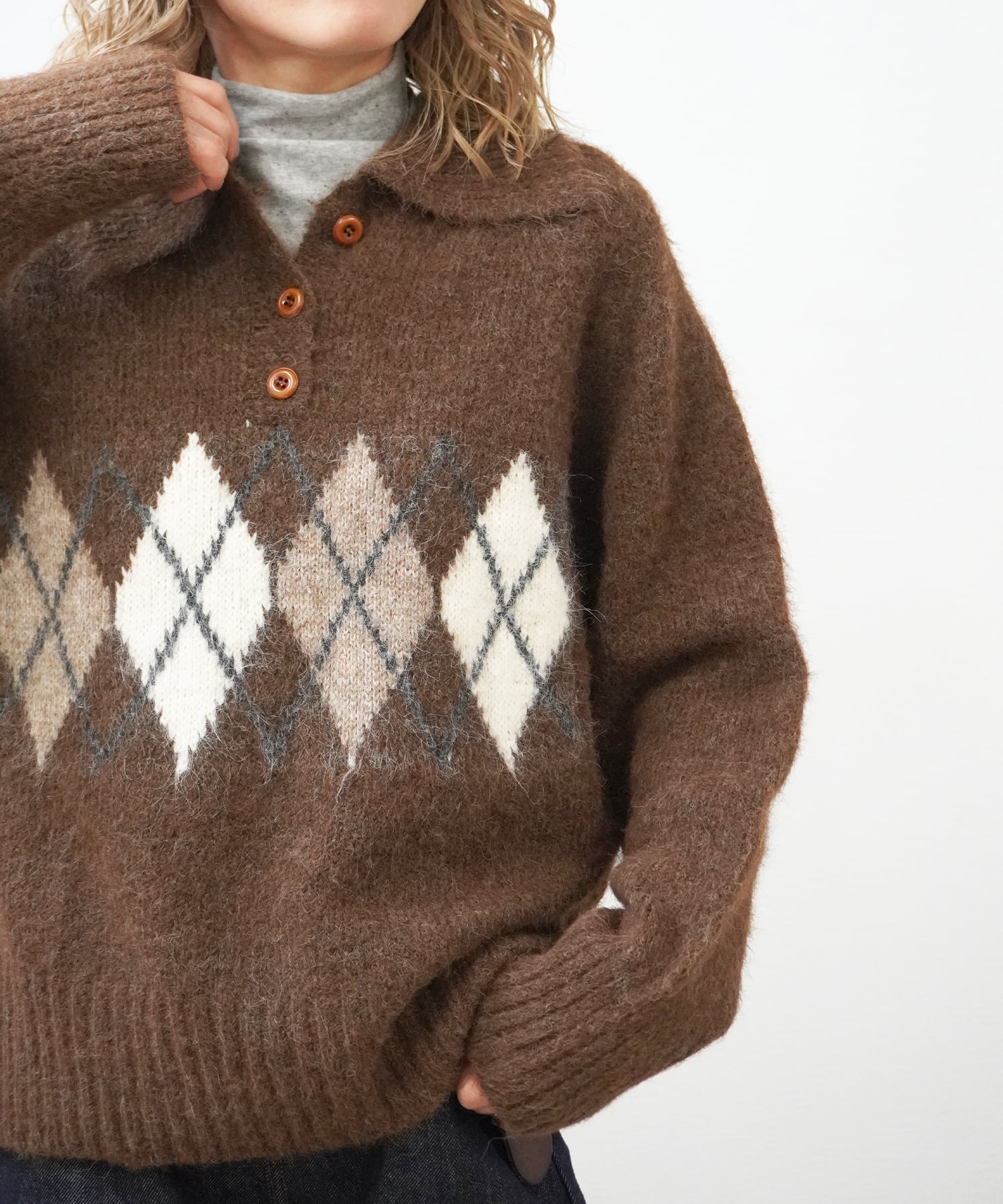 ヘンリーネックアーガイル柄PO 5840001(1204)