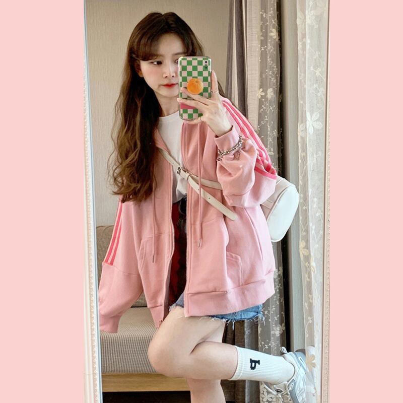 フードセーター コート スプリングオータムスタイルルーズトップス ピンク 春物 秋物 萌量不足56787382776