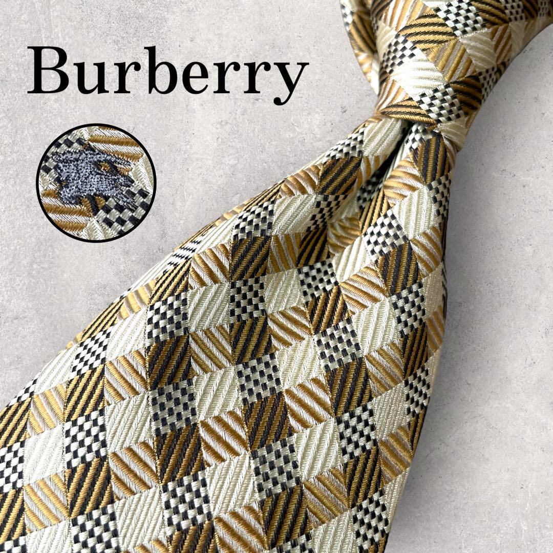 美品 Burberry バーバリー チェック柄 格子柄 ジャガード ネクタイ 茶