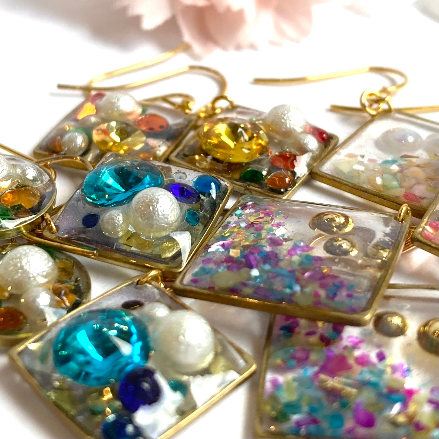 イヤリングレジン秋色ビジュー小粒軽いベージュキラキラ七五三