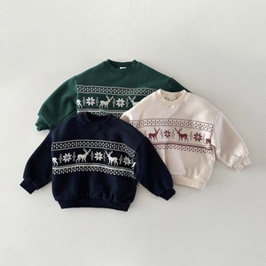 【冬作】クリスマス鹿プリントトレーナー　全3色