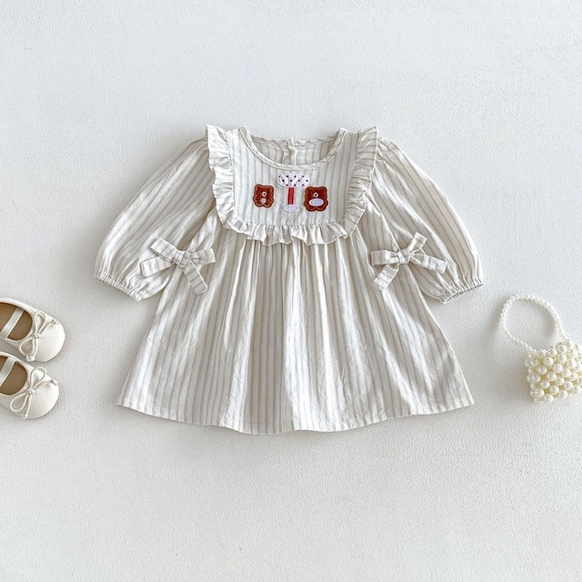 【BABY&KID】ストライプクマ柄ワンピース