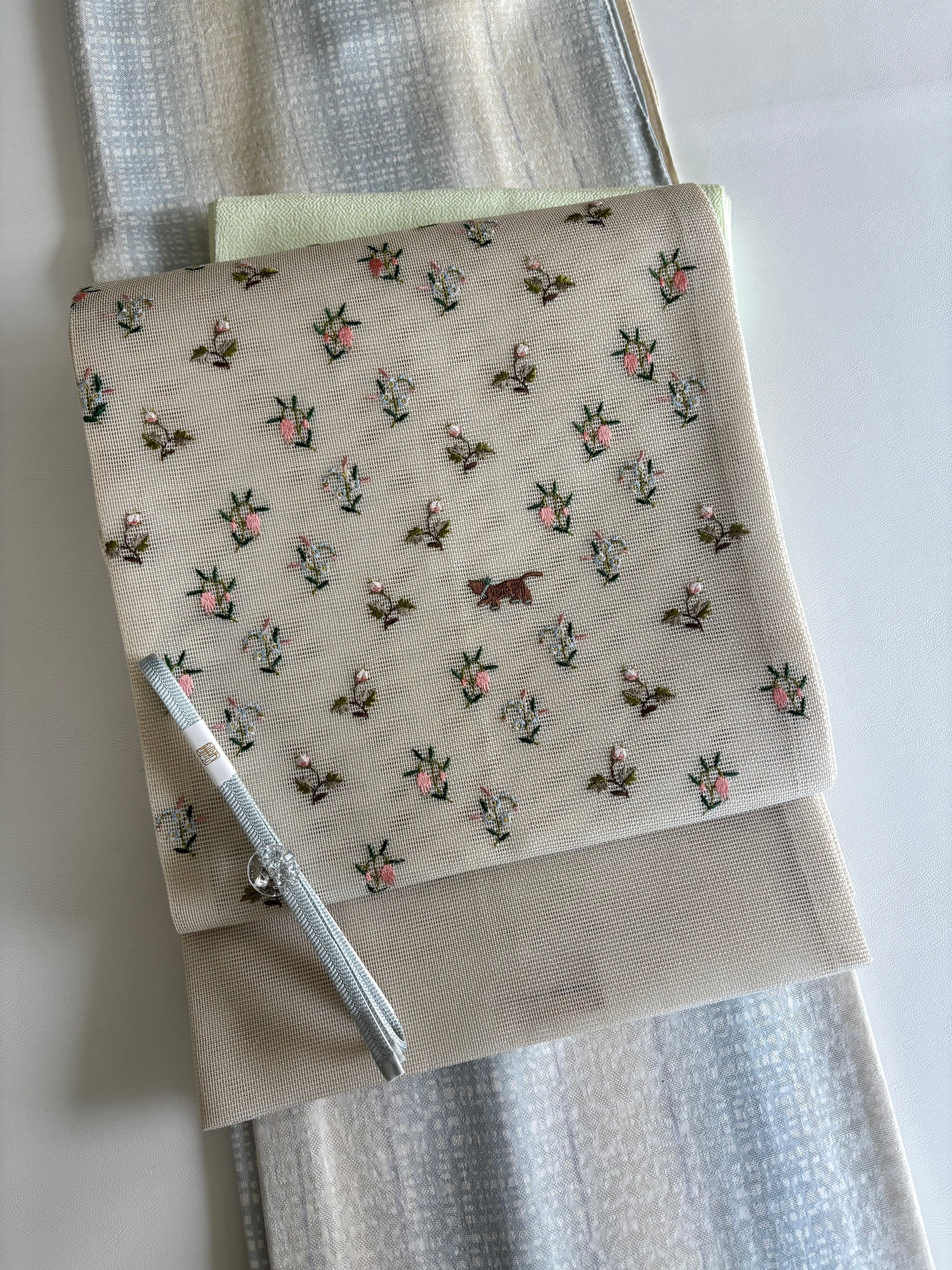 ツモリチサト tsumori chisato 紗 ポリエステル 刺繍 小花 ネコ 夏帯