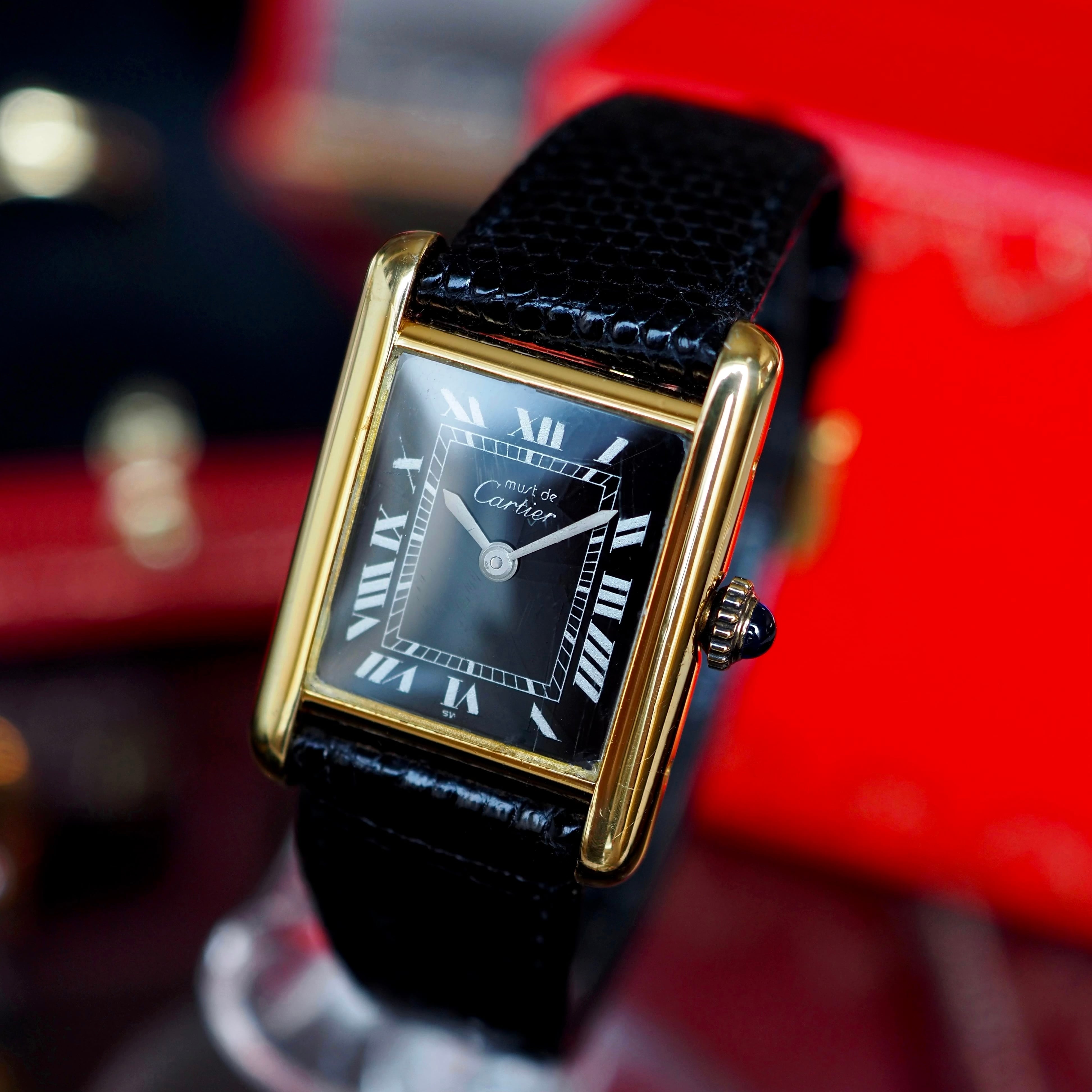 OH済 希少 Cartier カルティエ マストタンク ブラックローマン SM