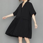 プリーツ 切替 ブラックワンピース  30085