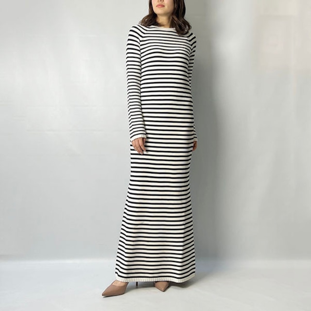 BED&BREAKFAST Flure Stretch Stripe Knit Mermaid Dress 8078400038 2024春夏新作[送料無料]
