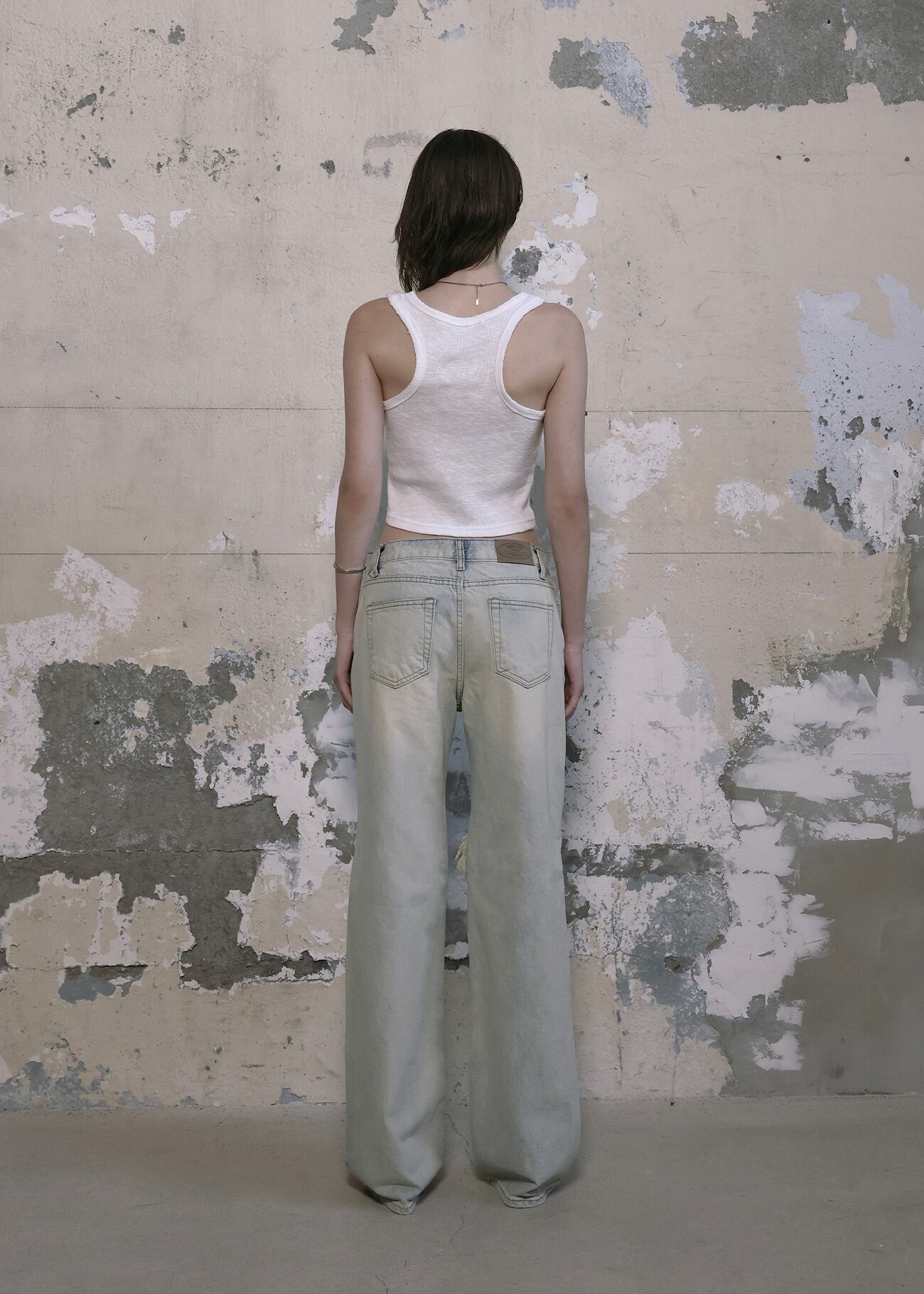BOHEMIAN SEOUL] KNEE-DAMAGED WIDE JEANS, LIGHT BLUE 正規品 韓国