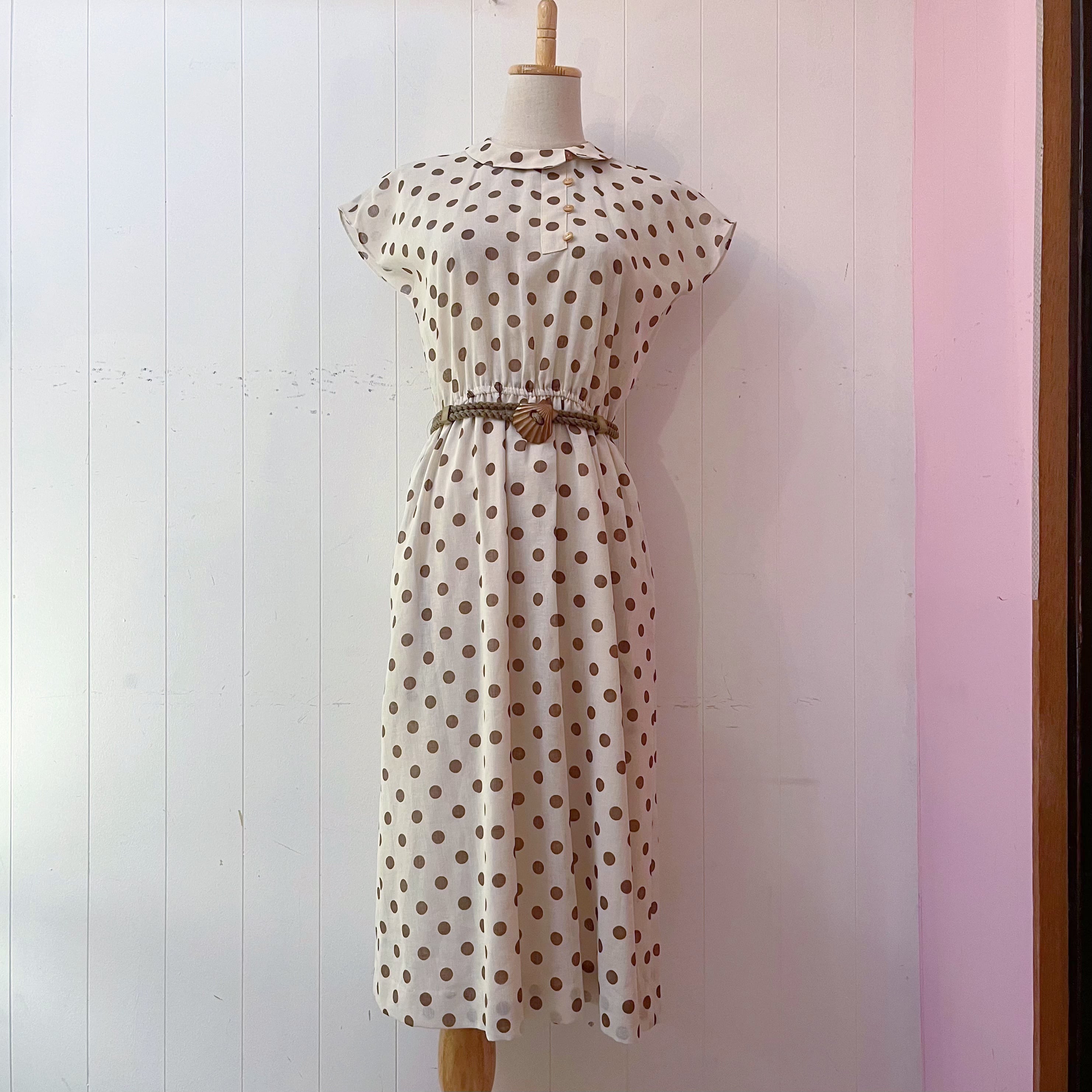 shell belt brown dot one-piece
