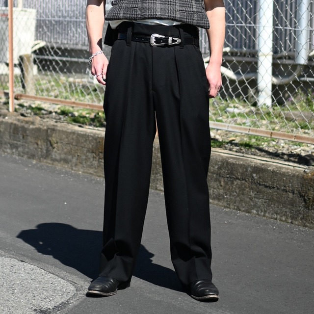 INTERIM / MILITARY WOOL SERGE 1-TUCK FRENCH ARMY WIDE TAPERED TROUSER