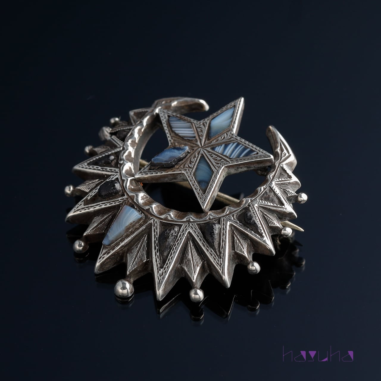 【レア・非売品】1956年オールスターゲーム　　記念品 ブローチ アンティーク スコティッシュ アゲート スター クレセント シルバー