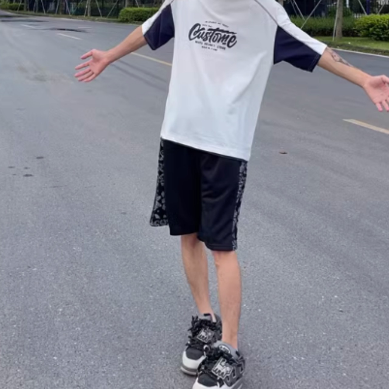 レトロサイドカシューフラワースウェットショーツ　0762