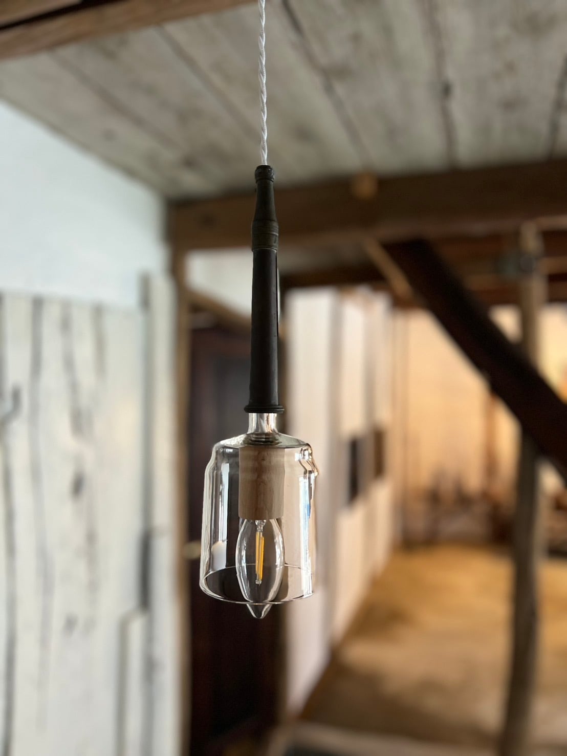 ガラス漏斗のペンダントライト ガラスロートと銅筒のペンダントライト | mingu gallery