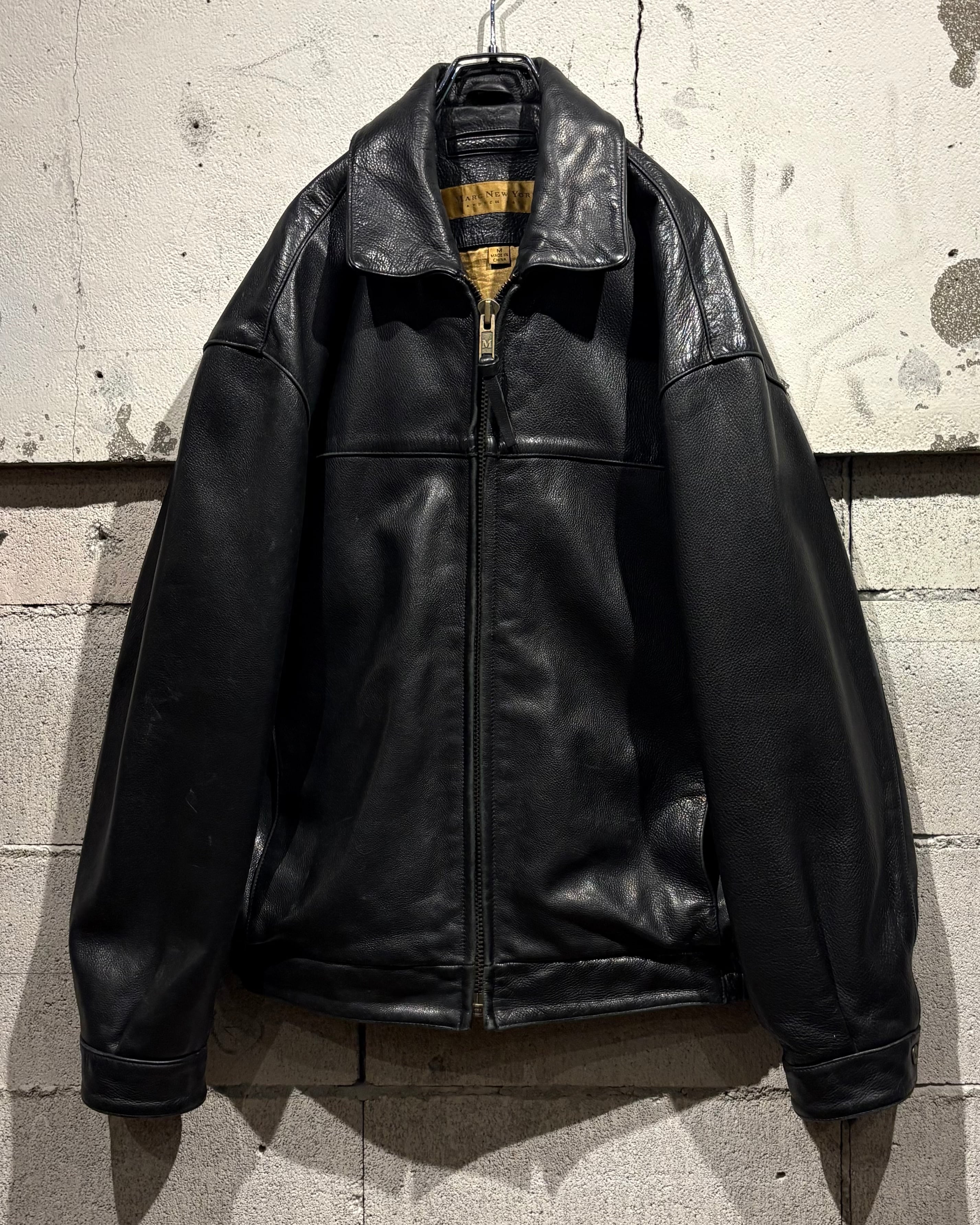Caka otto】“Andrew Marc” Vintage Loose Zip Up Leather Jacket