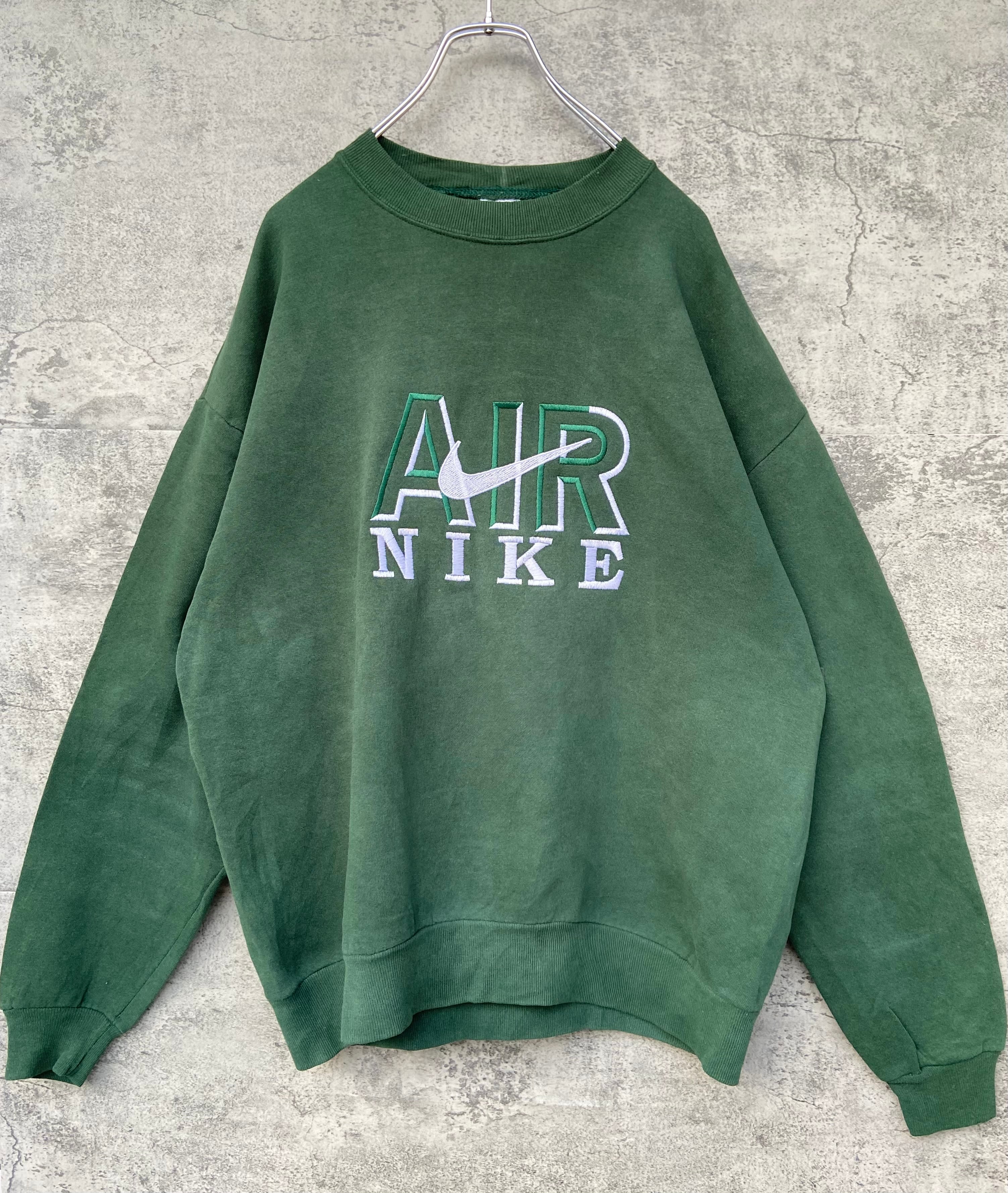 USA製 90s NIKE ナイキ vintage 緑 トレーナー スウォッシュ 刺繍ロゴ ...