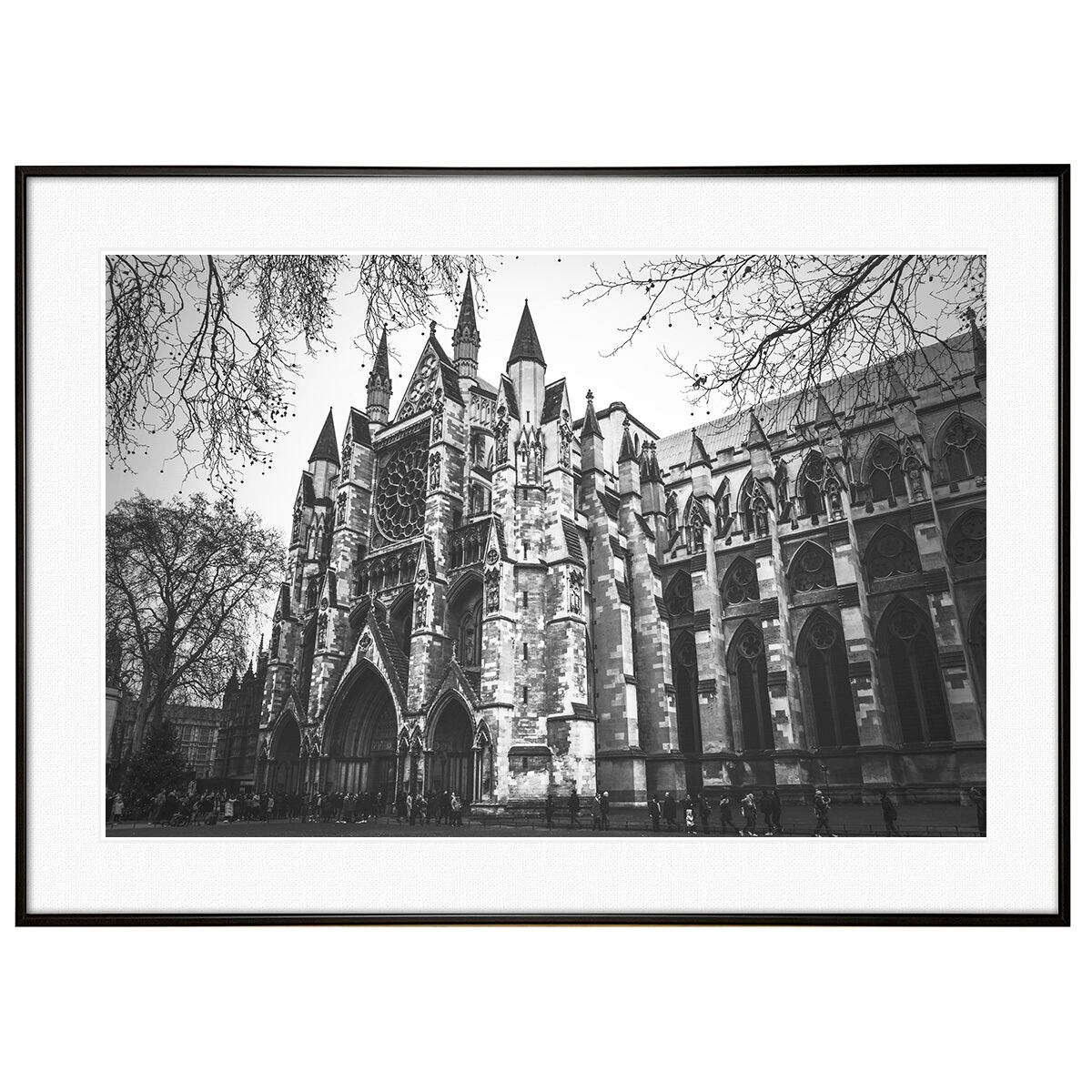 イギリス写真 ロンドン ウェストミンスター寺院 インテリア モノクロアートポスター額装 AS4126