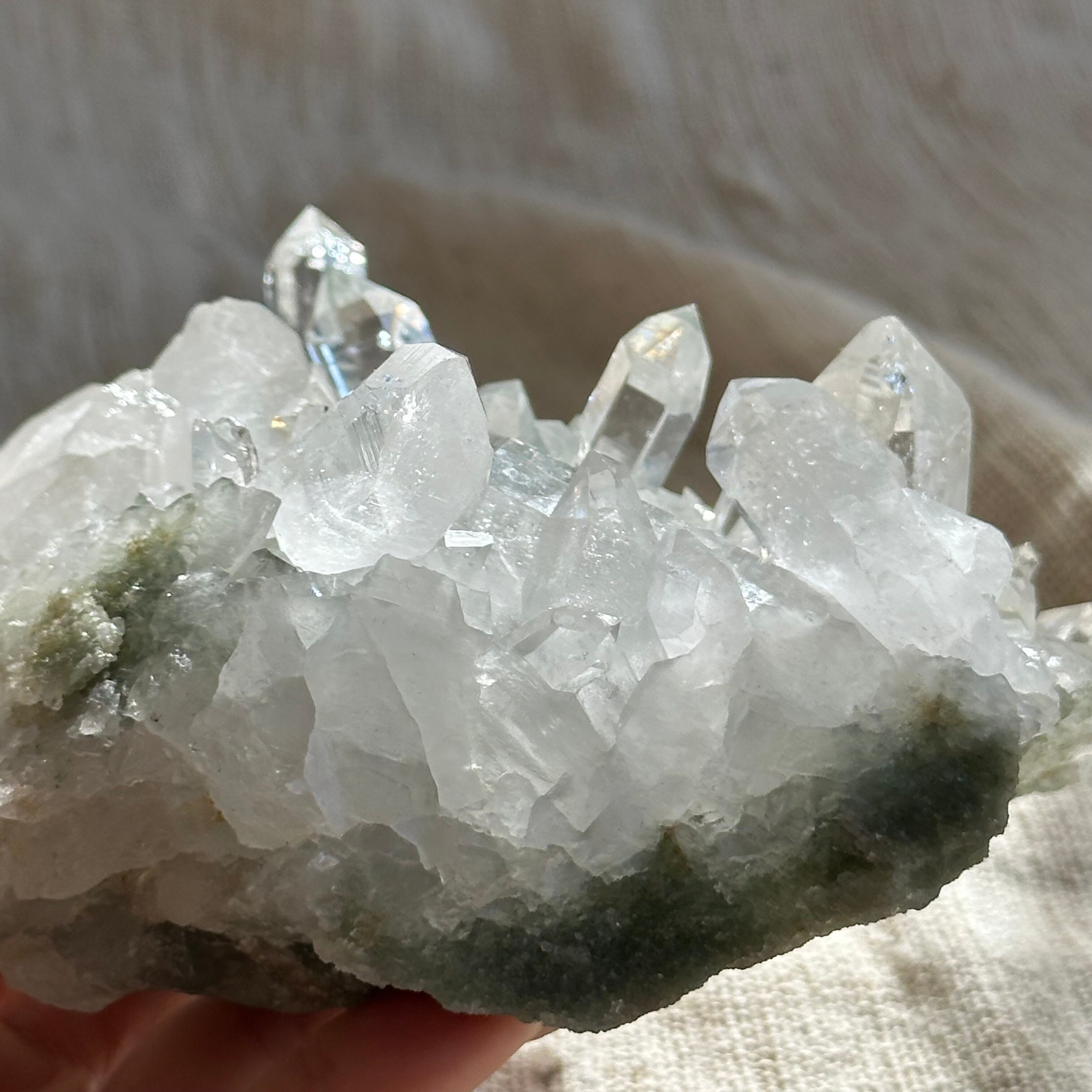 ヒマラヤ水晶 クラスター マニハール産 クローライト共生 マニハール産 ヒマラヤ水晶】クロ―ライト共生クラスター｜整った形状