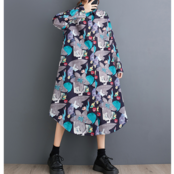 Aライン 花柄 ロングシャツワンピース 00046