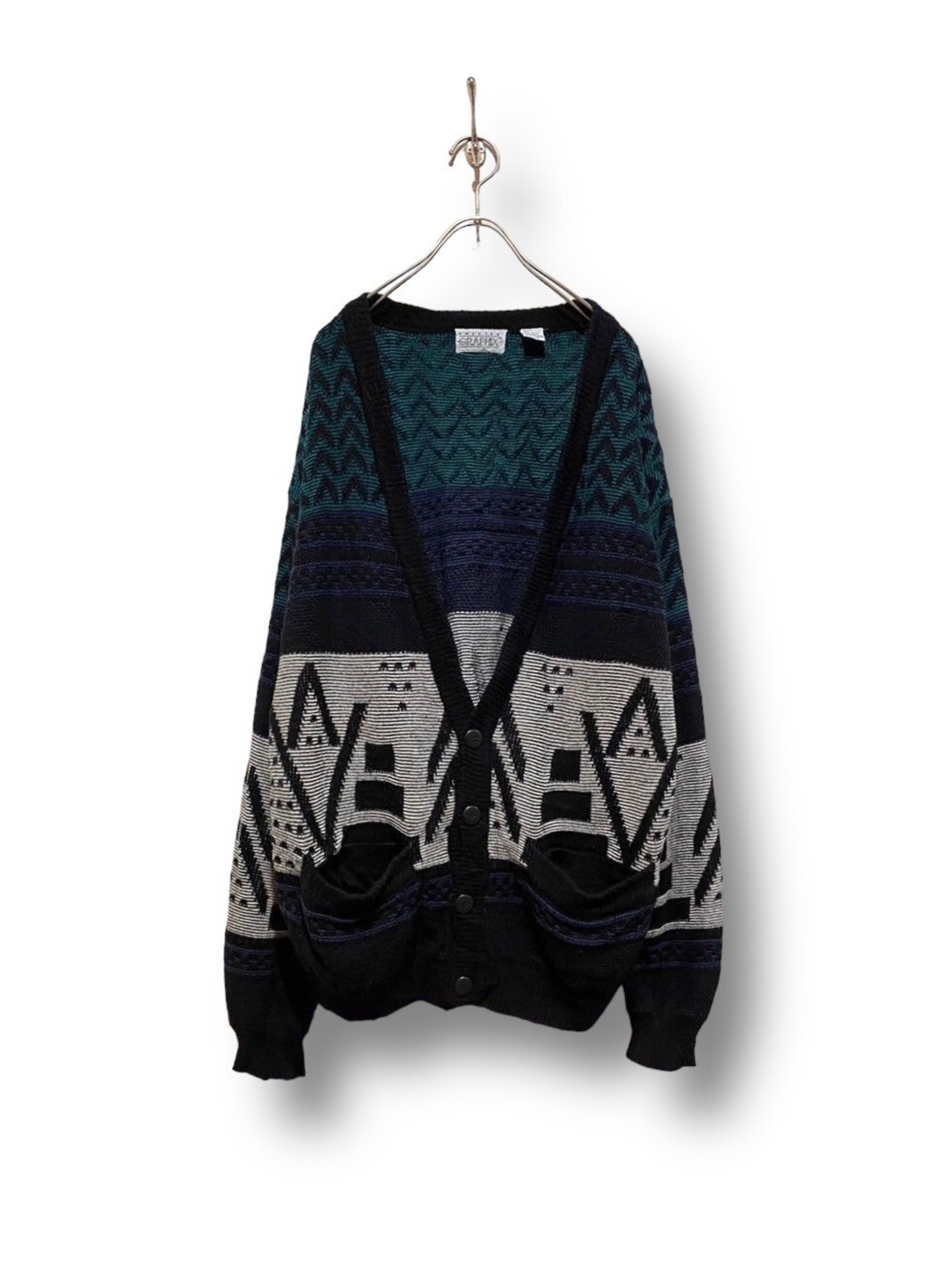 “GRAPHIX” Pattern Acrylic Cardigan RENGA CLOTHING STORE