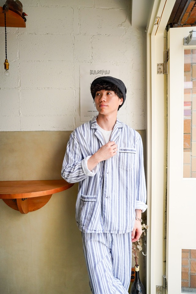 【1980s】"Friendship, Setup" Cotton 100% Long Sleeve Stripe Pajama Shirts / 6-270