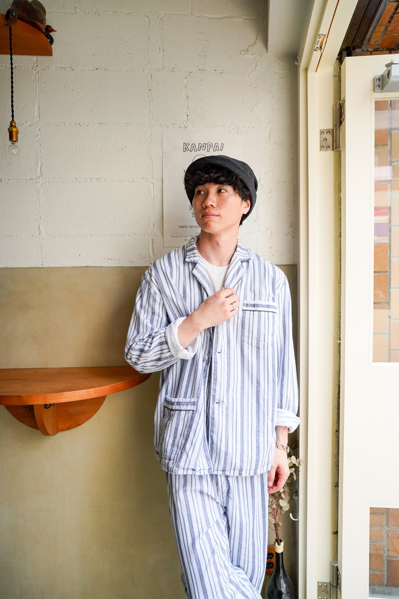 【1980s】"Friendship, Setup" Cotton 100% Long Sleeve Stripe Pajama Shirts / 6-270