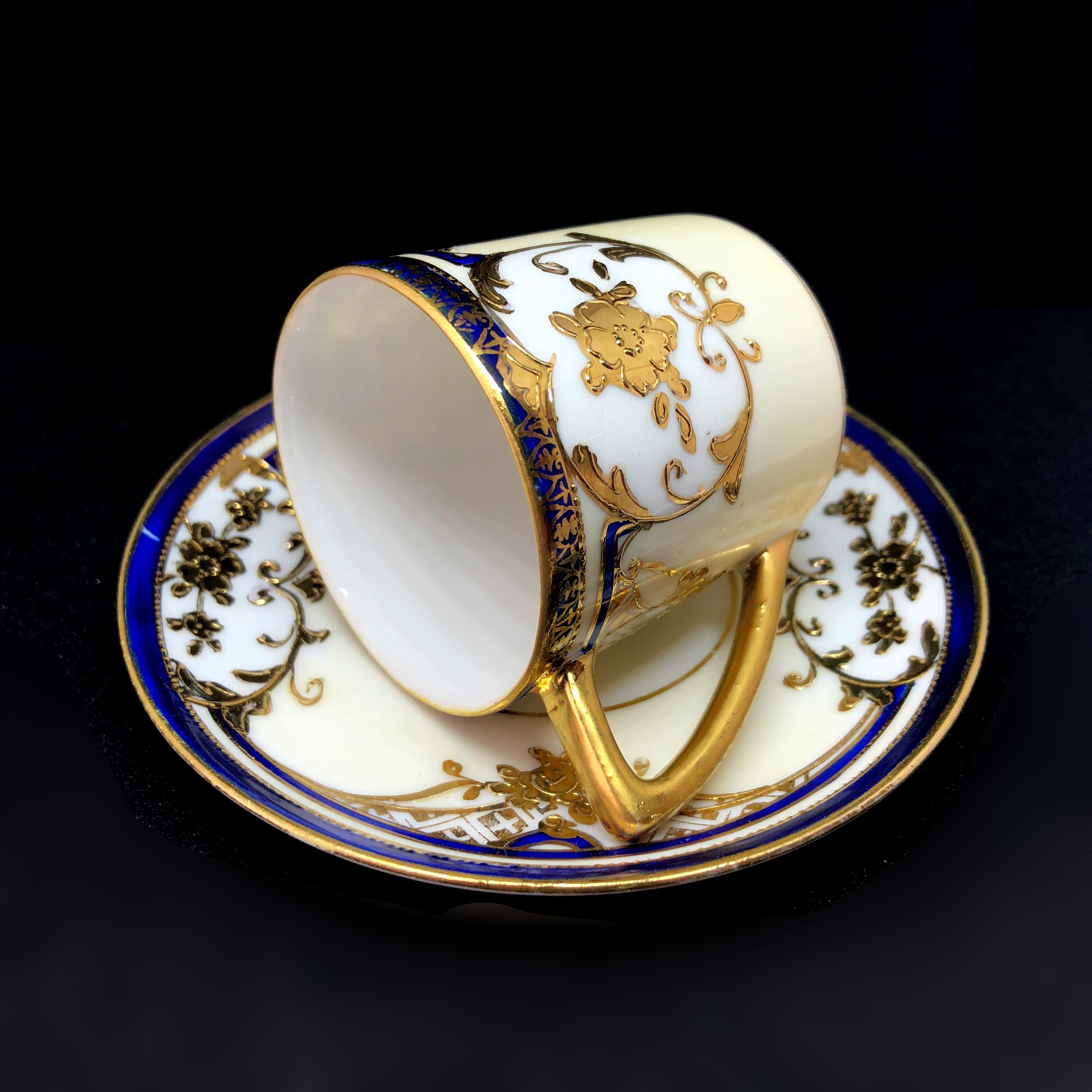 初期ニッポン 金彩薔薇 コバルト 高脚 C&S ◇ オールド ニッポン