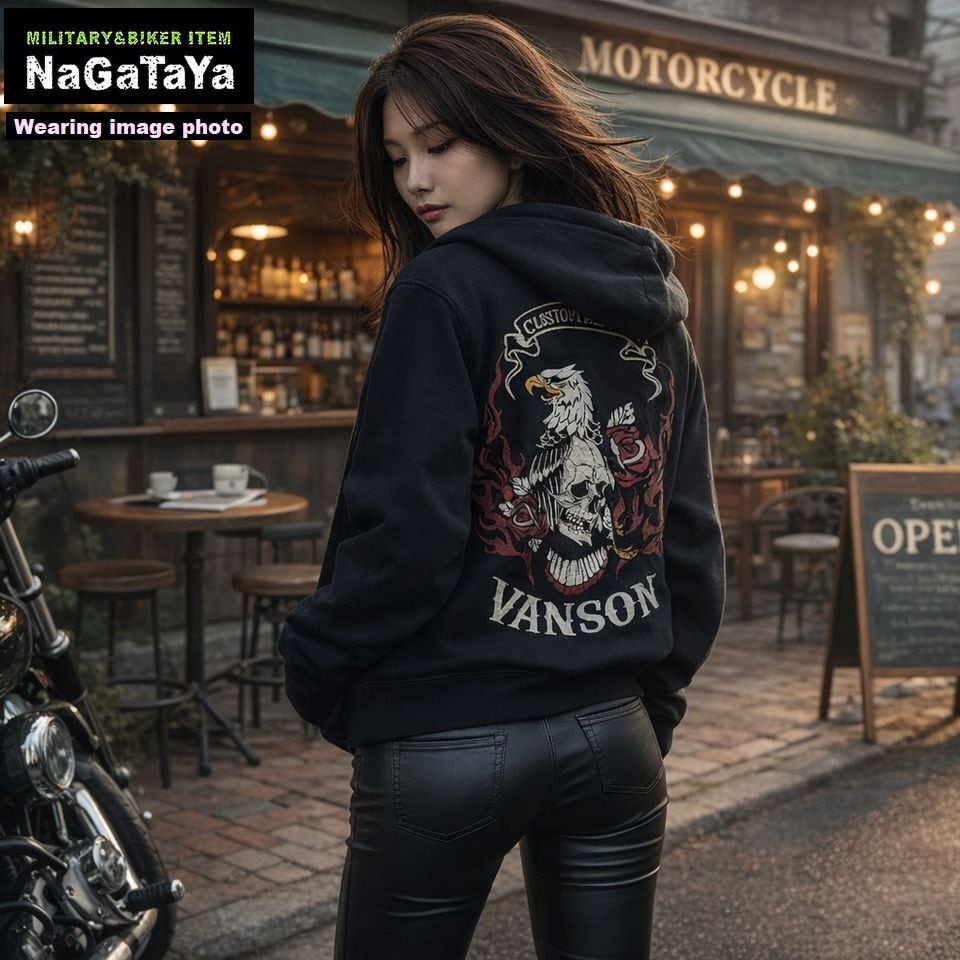 VANSON パーカー　Lサイズ　バイカー バイカー系 VANSON バンソン スカルイーグル ZIP パーカー NVSZ-2212