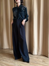 mode beaded embroidery black shirt-5313-7