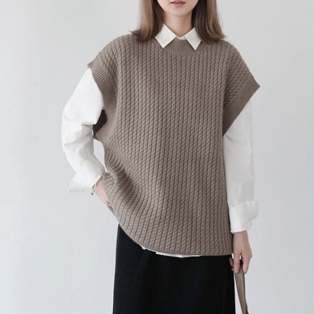 french sleeve loose knit vest